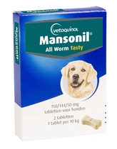 Mansonil all worm dog tasty 10kg 2 tabletten ontwormingsmiddel