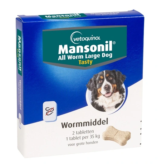 Mansonil all worm dog tasty 35kg 2 tabletten ontwormingsmiddel