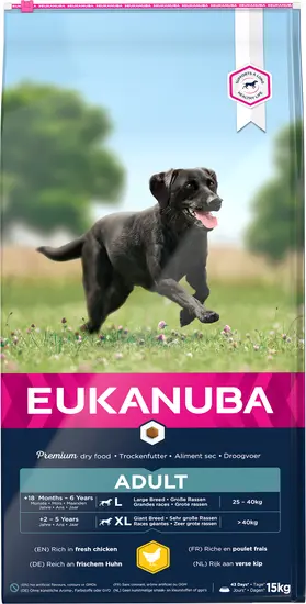 15KG Eukanuba dog adult large breed kip Hondenvoer