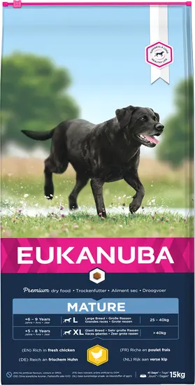 15KG Eukanuba dog mature large breed kip Hondenvoer