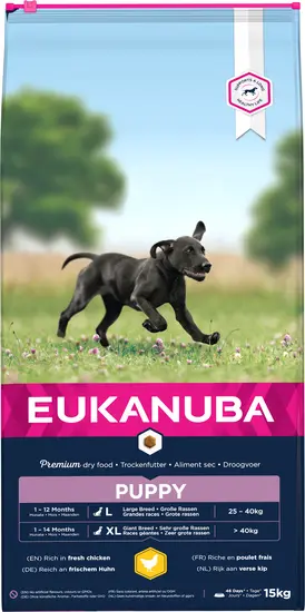 15KG Eukanuba dog puppy large breed kip Hondenvoer
