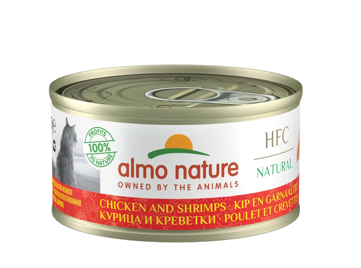 Almo nature cat natural hfc kip garnalen 70 gram Van Noord's