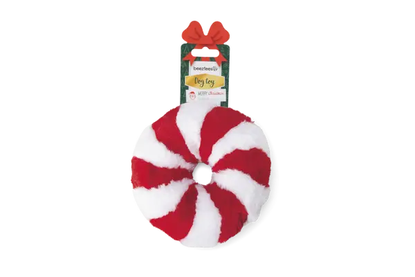 Beeztees kerst candy swirl rood/wit hondenspeelgoed - afbeelding 1