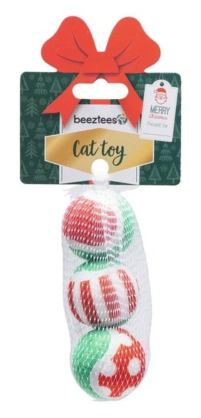 Beeztees kerst tennisballen 3 stuks kattenspeelgoed - afbeelding 1