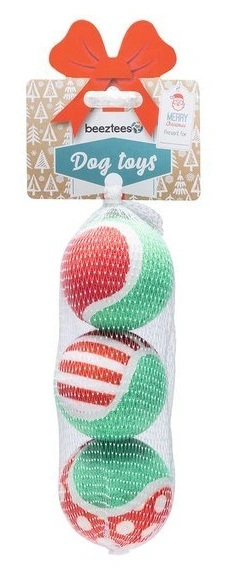 Beeztees kerst tennisballen 3st. zonder piep hondenspeelgoed - afbeelding 1