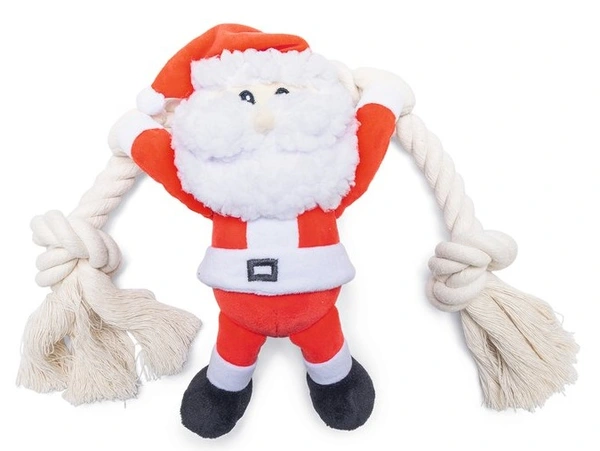 Beeztees kerstman knuffel met touw&piep hondenspeelgoed - afbeelding 1