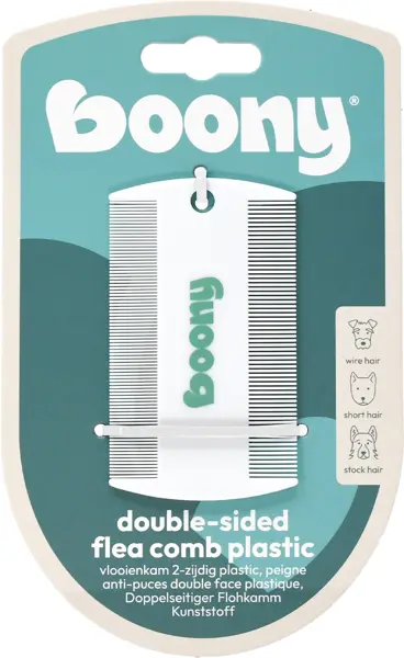 Boony vlooienkam 2-zijdig plastic wit hond/kat - afbeelding 1