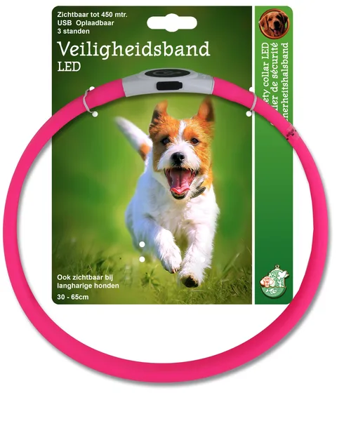 De Boon veiligheidsband led light extra breed 25-65 cm roze