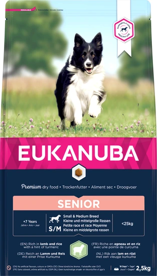 Eukanuba dog senior lam&rijst small / medium breed 2.5 kg Hondenvoer