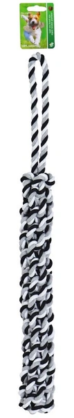Flossy-toy zwart/wit touwstick katoen met handvat 60cm - afbeelding 1