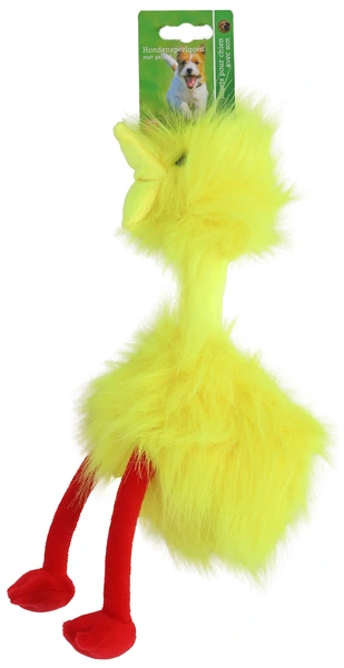 Fluffy bird geel/rood 35cm met piep - afbeelding 1