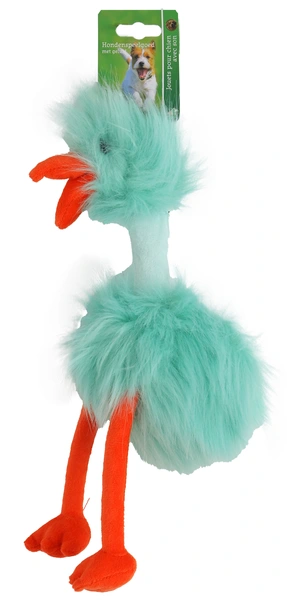 Fluffy bird turquoise/oranje 35cm met piep - afbeelding 1