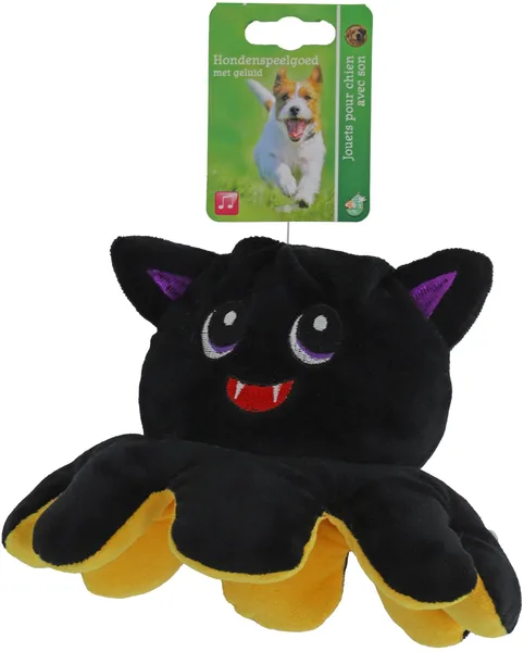 Halloween pompoen/vleermuis zwart/oranje met piep 22cm - afbeelding 1