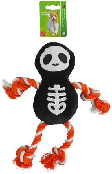 Halloween skelet met touw zwart/wit piep 30cm - afbeelding 1