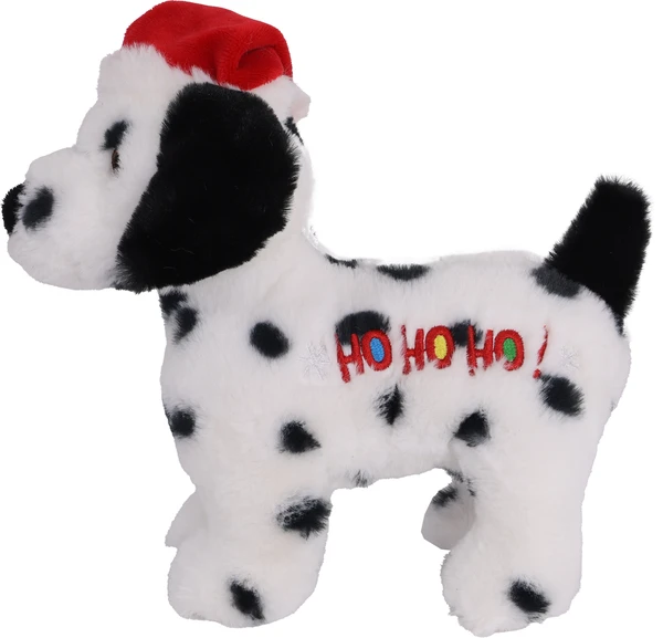 Hond wit/zwart met kerstmuts hohoho&piep 19cm - afbeelding 1