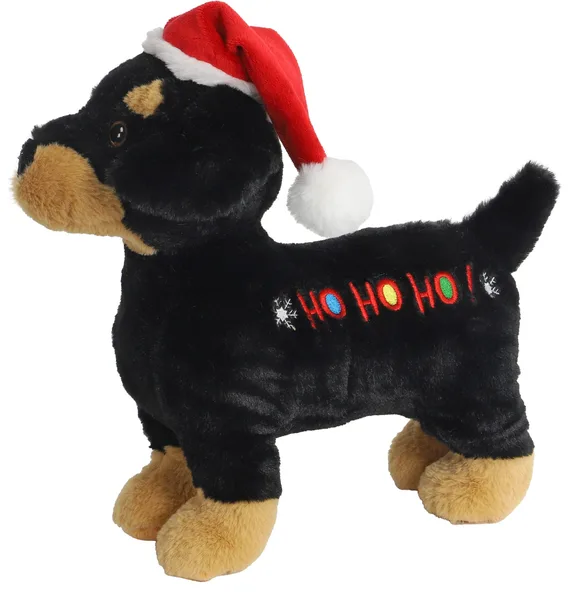 Hond zwart/bruin met kerstmuts hohoho&piep 30cm - afbeelding 1