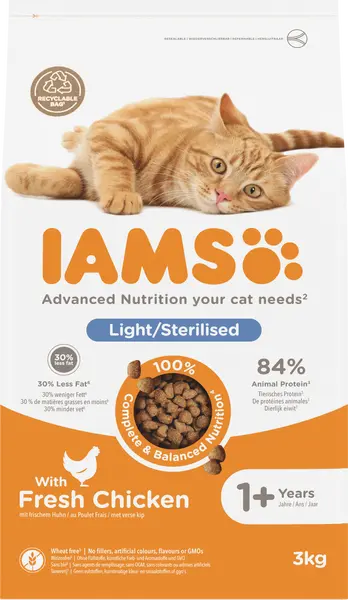 Iams cat adult sterilised&overweight 3 kg Kattenvoer