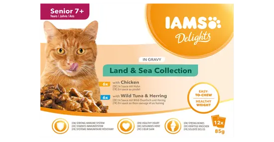 Iams cat delight senior land &sea collection in gravy 12x85 gram kattenvoer - afbeelding 1