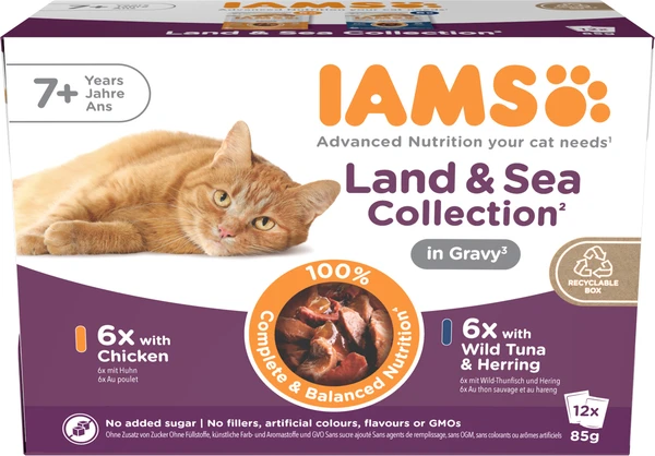 Iams cat delight senior land &sea collection in gravy 12x85 gram kattenvoer