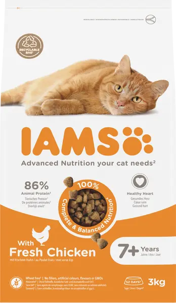 Iams cat senior 7+ kip 3 kg kattenvoer