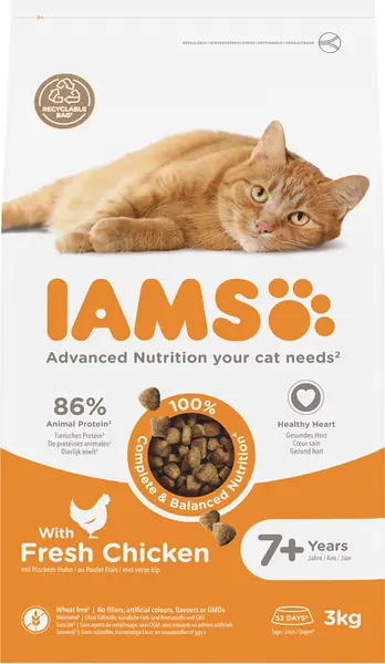 Iams cat senior 7+ kip 3 kg kattenvoer - afbeelding 1