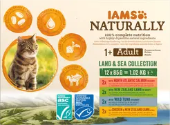 Iams naturally cat adult land&sea collection 12x85 gram Kattenvoer