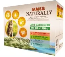 Iams naturally cat adult land&sea collection 12x85 gram Kattenvoer