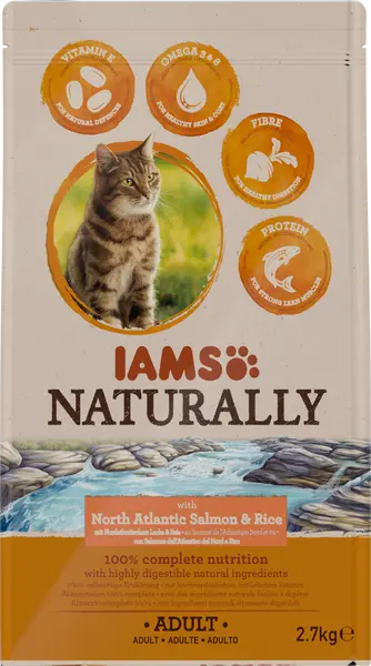 Iams naturally cat adult north atlantic salmon&rice 2,7 kg Kattenvoer