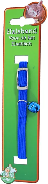 Kattenhalsband elastiek blauw met kattenbel - afbeelding 1