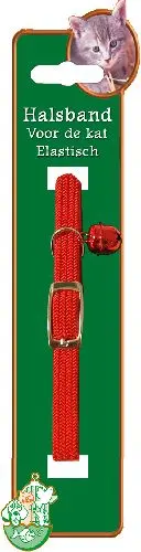 Kattenhalsband elastiek rood met kattenbel - afbeelding 1