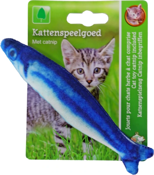 Kattenspeelgoed haring met catnip&rammelaar blauw 15cm - afbeelding 1