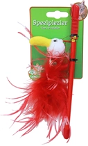 Kattenspeelgoed hengel featherbird met bel rood