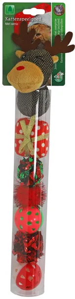 Kattenspeelgoed kerstkoker rendier catnip&div balletjes 40 cm - afbeelding 1