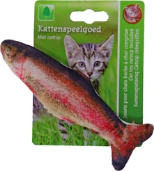 Kattenspeelgoed regenboogforel met catnip&bel rood 15cm