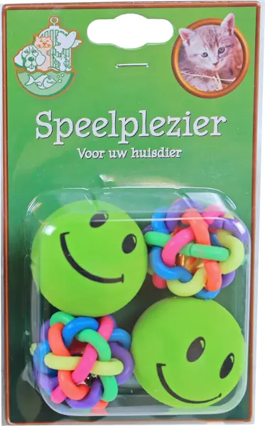 Kattenspeelgoed set smiley en knoopbal 4 stuks