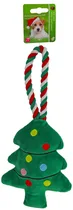 Kerstboom&floss touw groen/rood 35cm met piep hondenspeelgoed - afbeelding 1