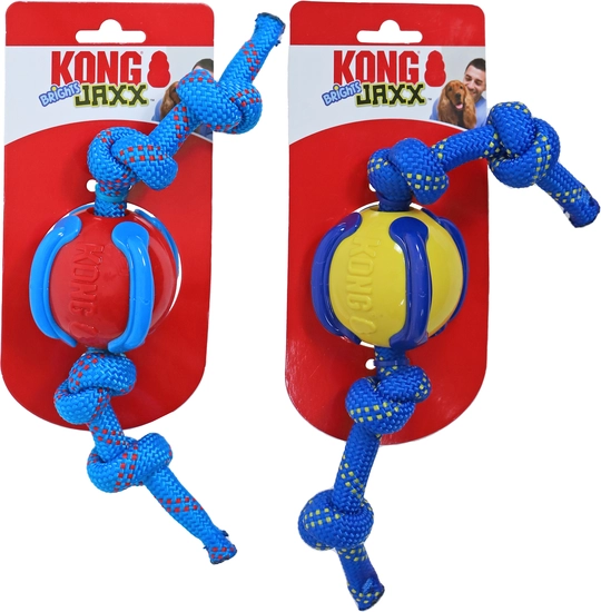 Kong jaxx brights ball met touw medium hondenspeelgoed - afbeelding 1