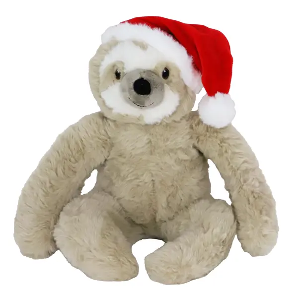 Luiaard pluche met kerstmuts beige 40 cm