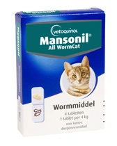 Mansonil all worm cat 4 kg 4 tabletten ontwormingsmiddel - afbeelding 1