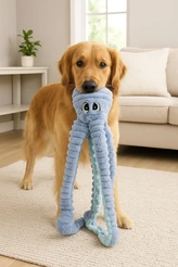 Octopus corduroy hondenspeelgoed met piep blauw 65cm - afbeelding 2