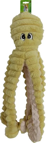 Octopus corduroy hondenspeelgoed met piep geel 65cm