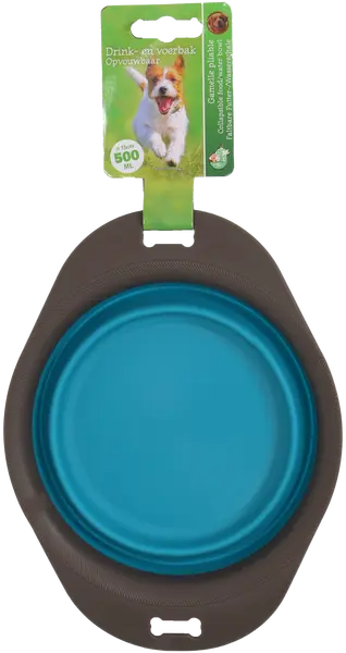 Opvouwbare voer/drinkbak grijs met blauw 15 cm - afbeelding 1