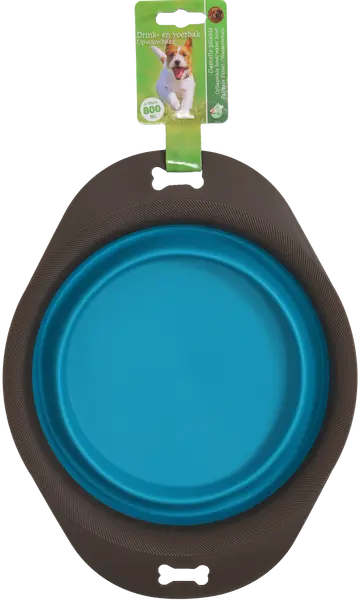 Opvouwbare voer/drinkbak grijs met blauw 19 cm - afbeelding 1