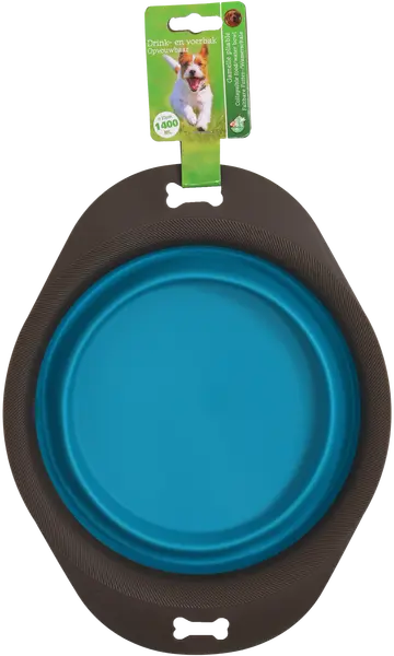 Opvouwbare voer/drinkbak grijs met blauw 23 cm - afbeelding 1