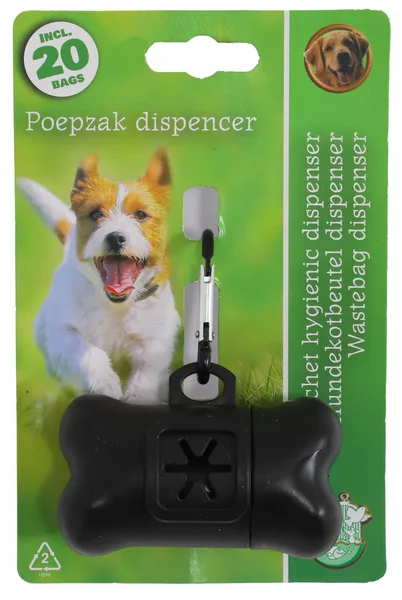 Poepzak dispenser/houder bot zwart incl. 20 zakjes - afbeelding 1