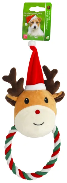 Rendier met kerstmust flosstouw&piep 27 cm hondenspeelgoed - afbeelding 1