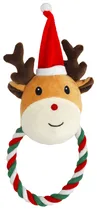 Rendier met kerstmust flosstouw&piep 27 cm hondenspeelgoed - afbeelding 2