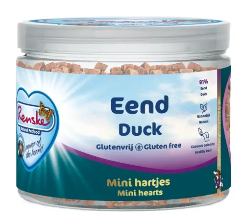 Renske gezonde beloning hond hartjes eend 300 gram - afbeelding 1