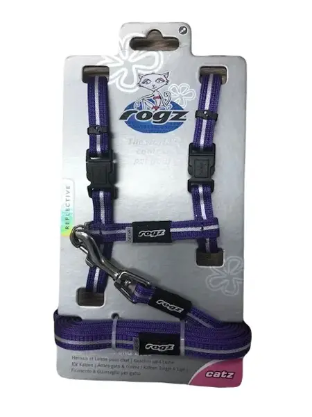 Rogz alleycat tuig+lijn small paars 24-40 cm - afbeelding 1