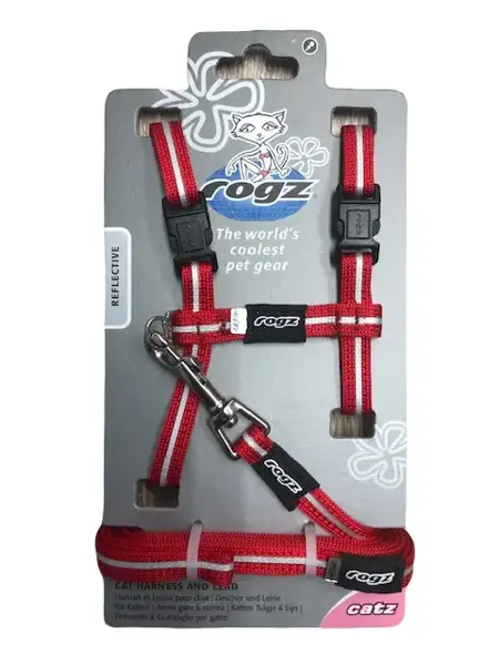 Rogz alleycat tuig+lijn small rood 24-40 cm - afbeelding 1